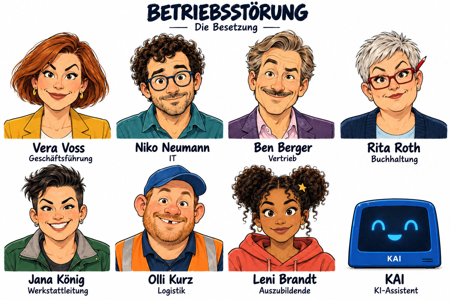 Die acht Figuren aus Betriebsstörung